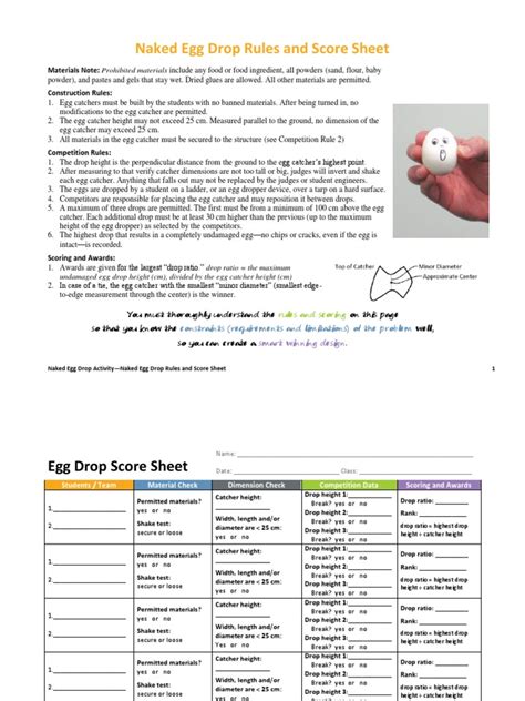 egg drop rules and score sheet